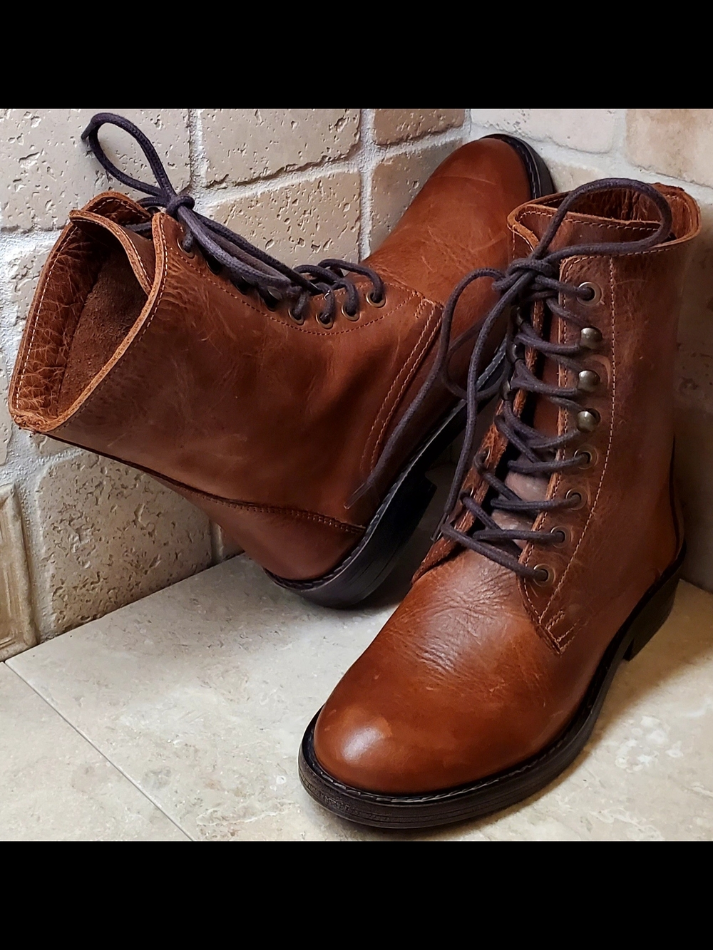 Steve Madden Sz 6.5-7 Women's Brown Leather Lace-Up Moto Boots